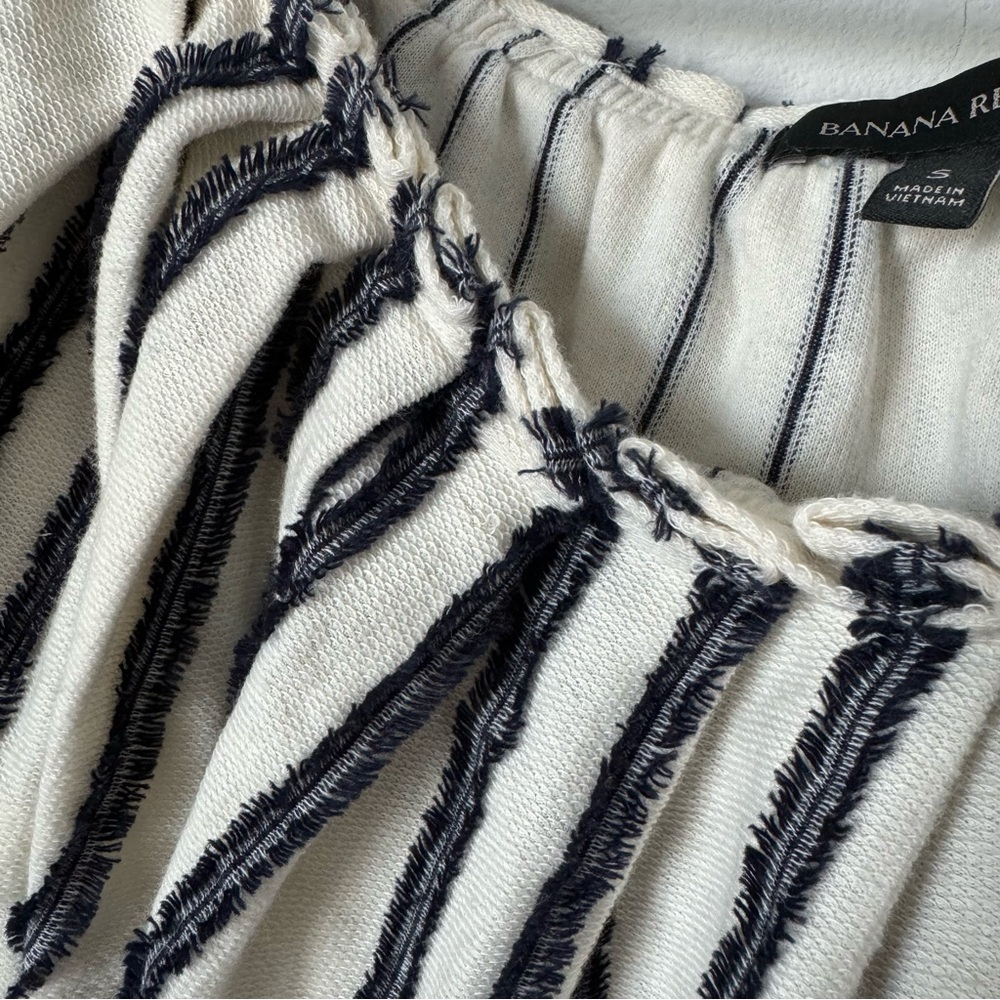Banana Republic Off the Shoulder Striped Top Size Small Boho Fall Stretch Blue - Picture 12 of 16